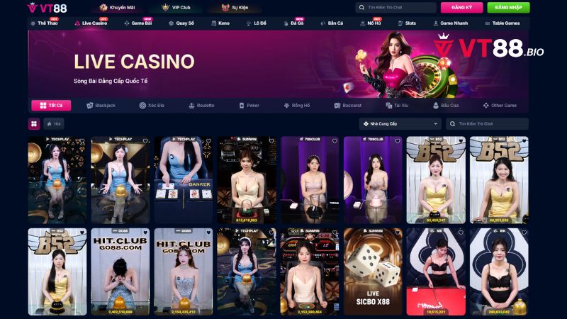 Các tựa game live casino nổi bật tại VT88